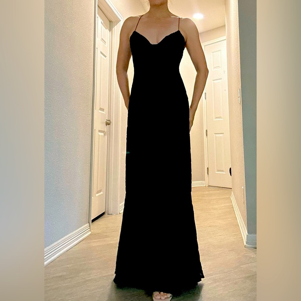 Nicole Miller Collection Silk Blend Flocked Velvet Maxi Dress 6 Black Formal